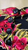 vibrant vintage c.1940  tropical flower print on black ground jersey rayon skirt