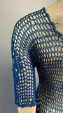 Vintage 1920s hand crocheted royal blue fringed Art Deco evening dress